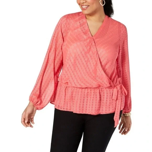 New INC Womens Plus Faux-Wrap Ruched Top - Picture 1 of 2